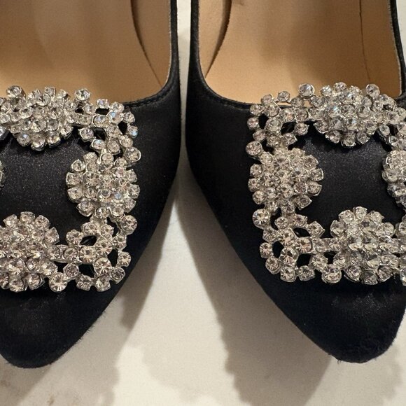 Manolo Blahnik HANGISI Black Satin Jewel Buckle Pumps Heels - Picture 6 of 16